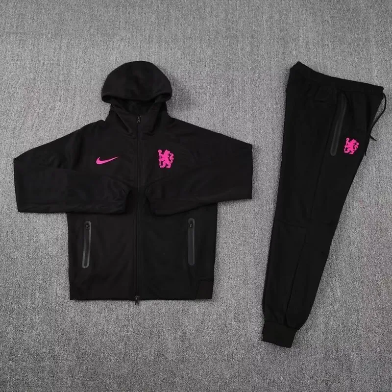 24-25 Chelsea Black Hoodie Tracksuit Long Jacket Suits 1