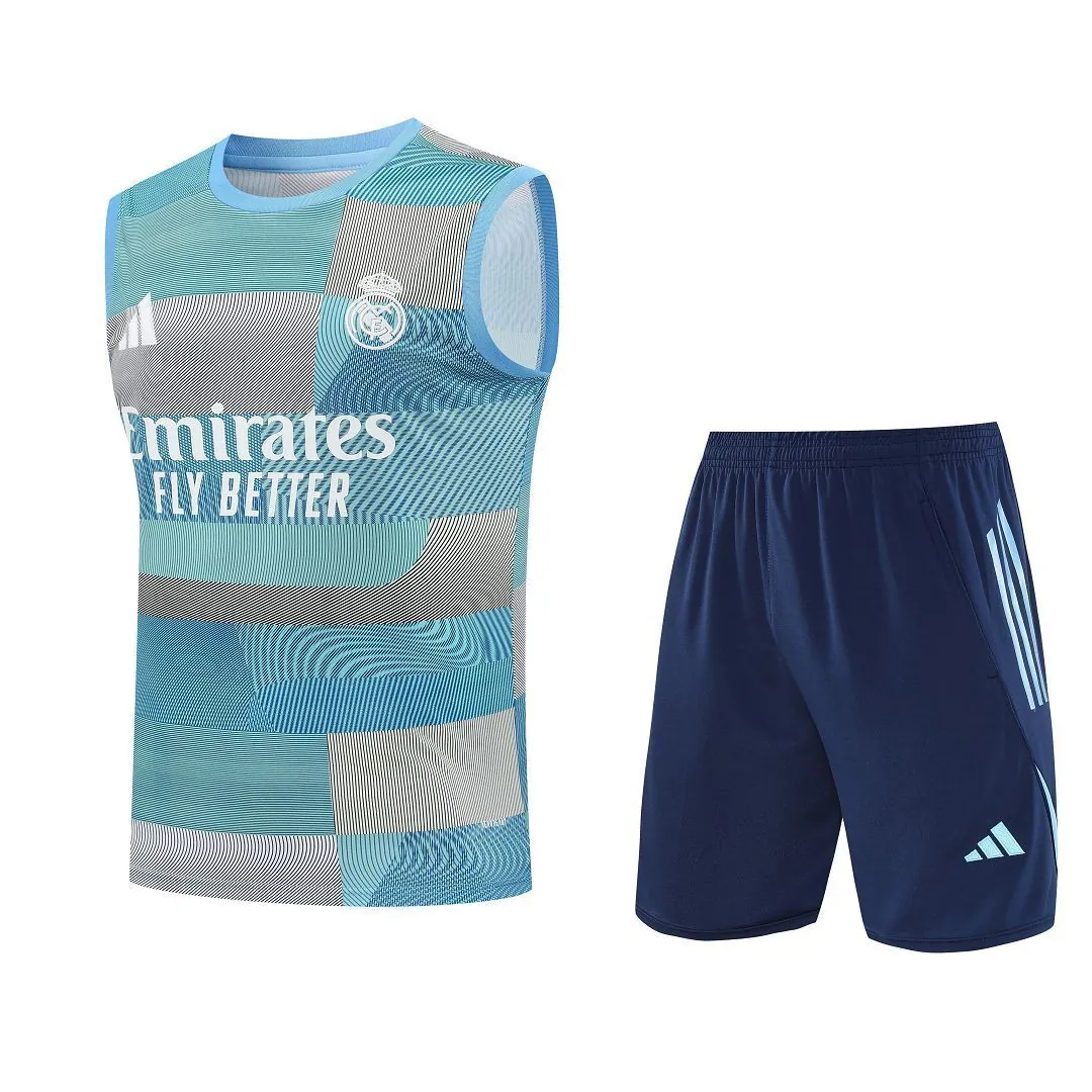 25-26 Real Madrid Training Kits Light Blue Football Vest Suits 6