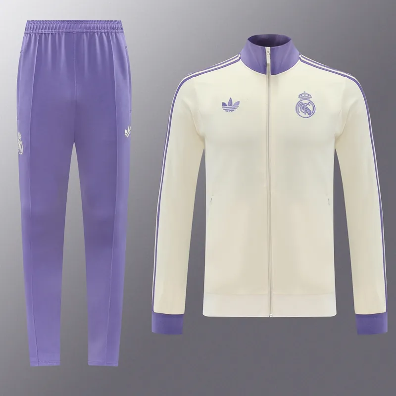 24-25 Real Madrid Beige&Purple Football Tracksuit Long Jacket Suits 3
