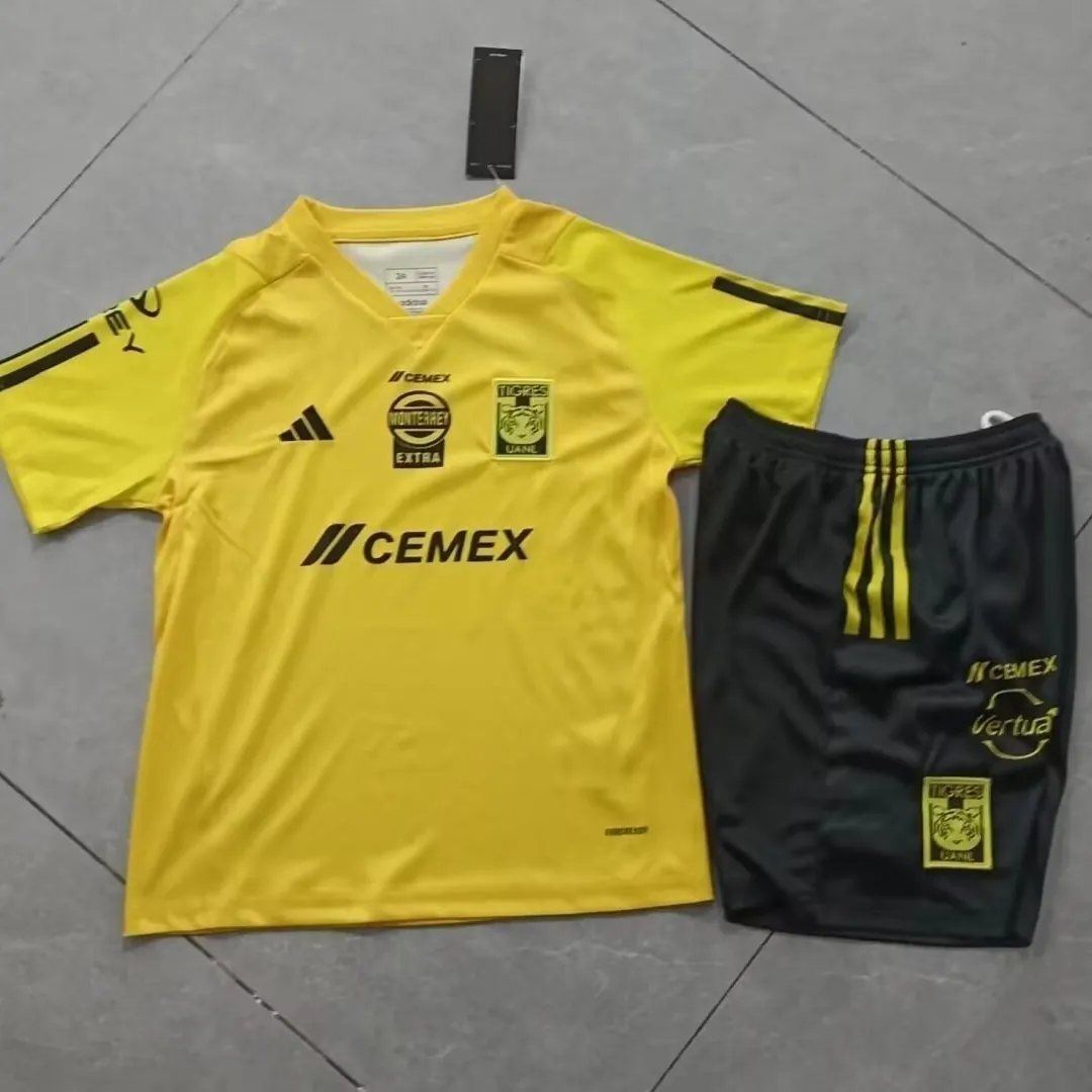 23-24 Tigres UANL Yellow Training Kids Kit Children Sets Soccer Jerseys Yupoo 2