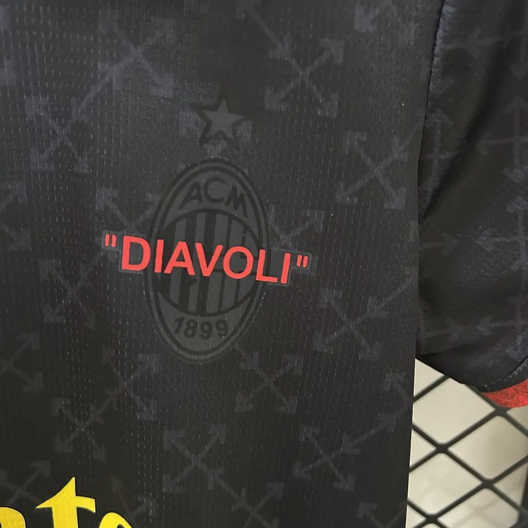 25-26 AC Milan x OFFWHITE Fourth Black Kid Kits Youth Apparels AAAAJersey Dropship Yupoo 7