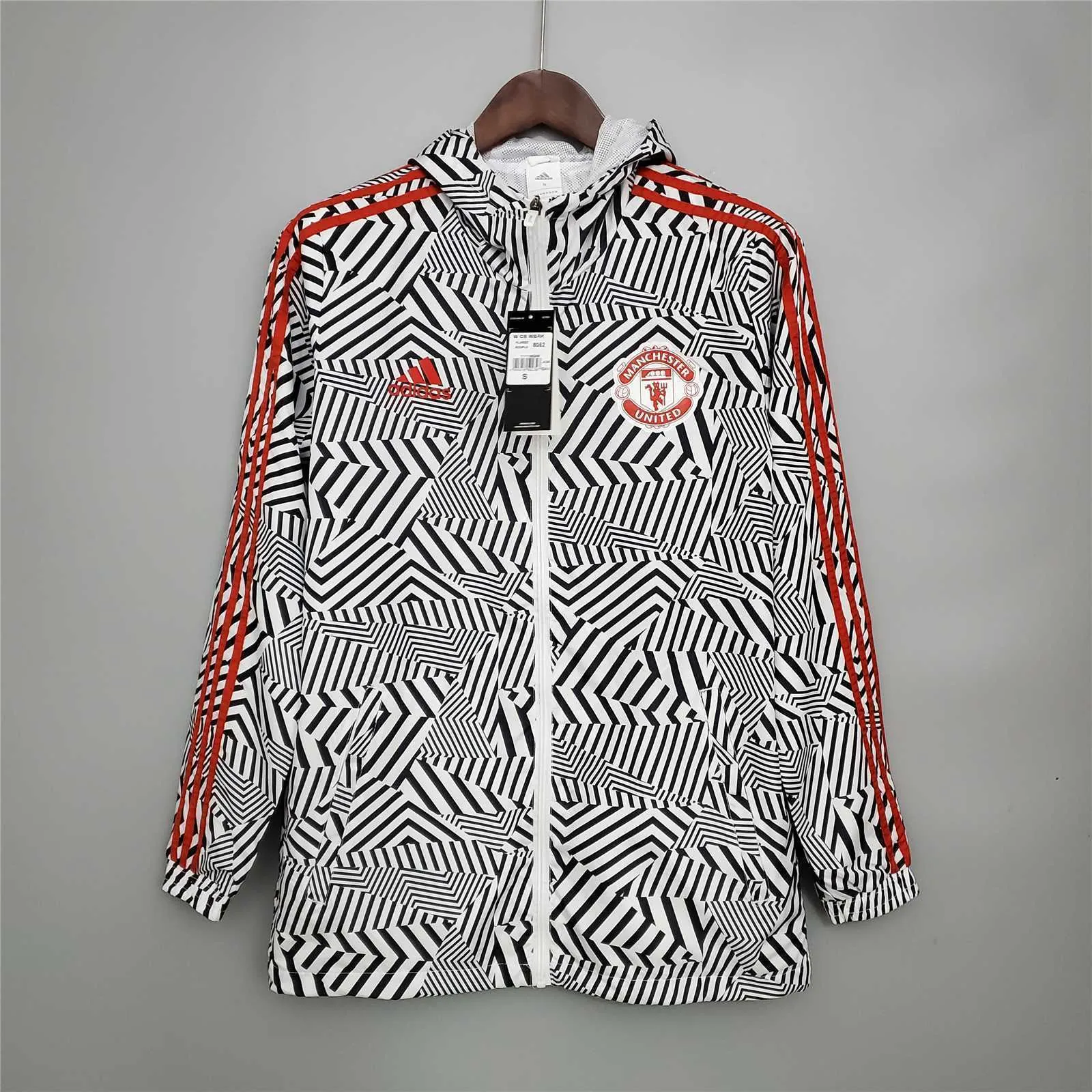 21-22 Manchester United Black-White Stripes Windbreaker 8