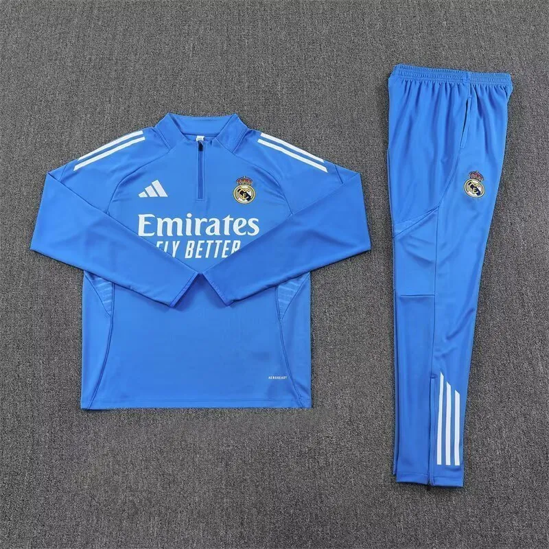 25-26 Real Madrid Training Kits Long Blue Football Tracksuits 2