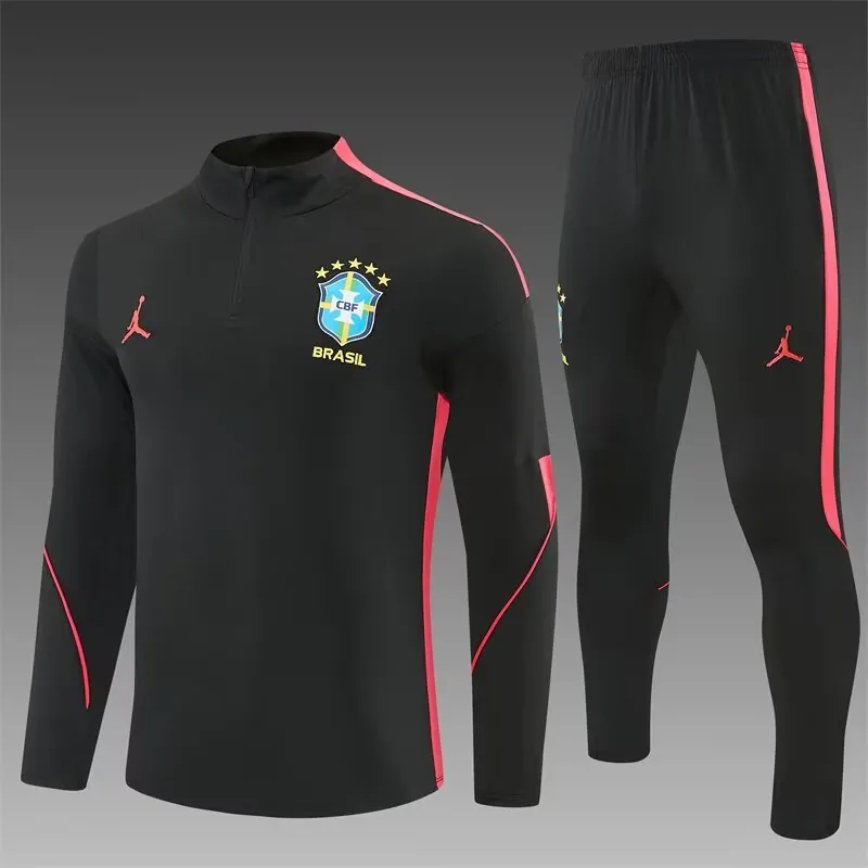 2026 Jordan Brazil Mens Kit Black Orange Half Pull Training Suit Yupoo 7 5