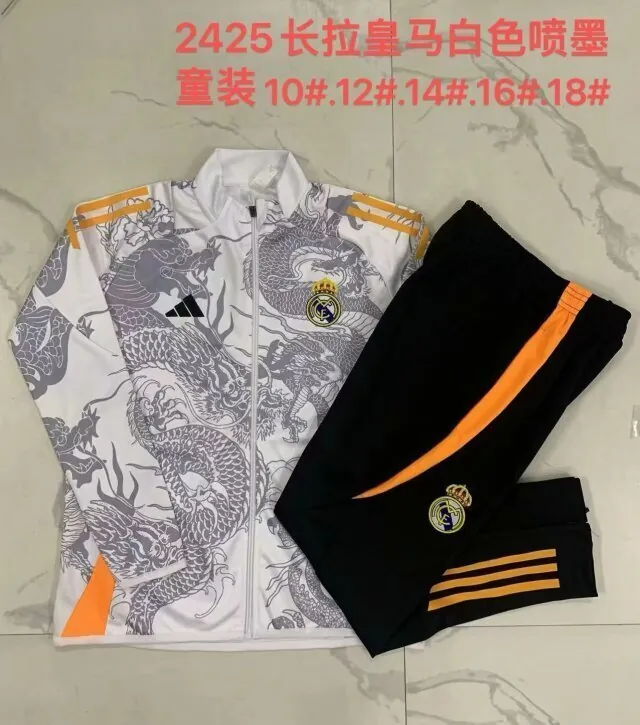 24-25 Real Madrid Kids Long Sleeve Training Suit Football Shirts 1