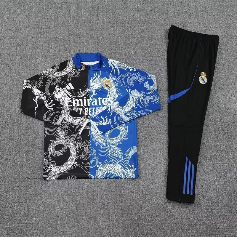 25-26 Real Madrid Black&Blue Dragon Training Kits Long Football Tracksuits 1