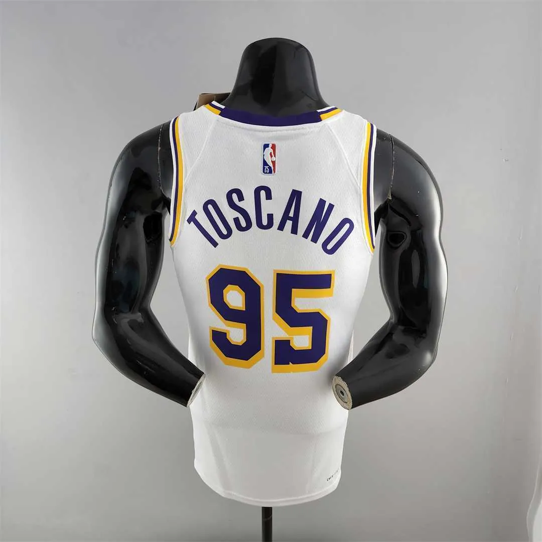 75th Anniversary TOSCANO #95 Los Angeles Lakers White NBA Jersey 2