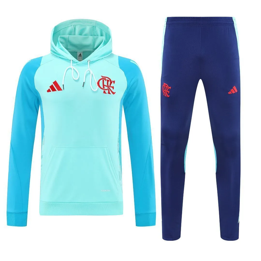 25-26 Flamengo Light Blue Football Training Kit Long Hoodie Tracksuits 6