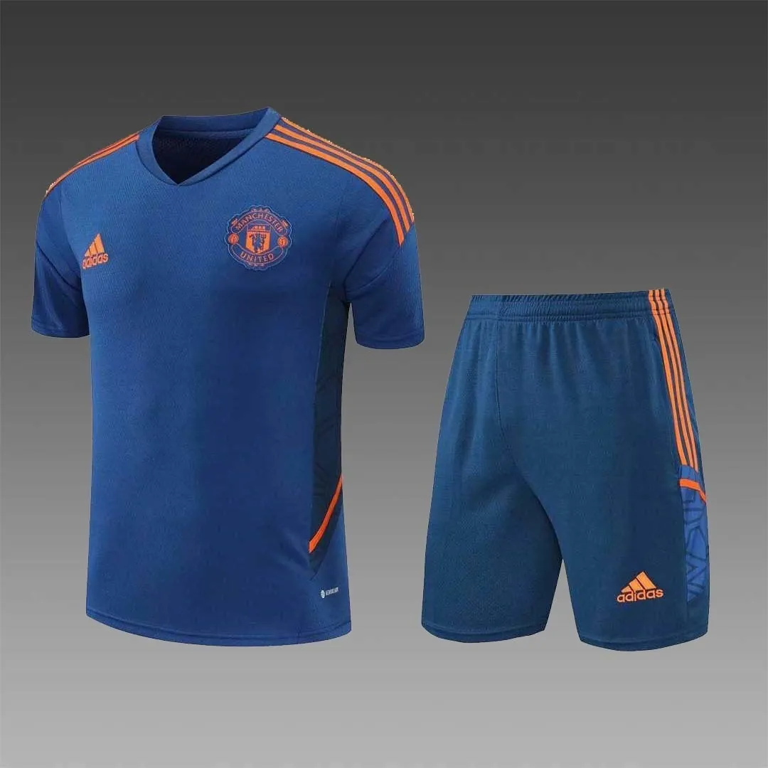 22-23 Manchester United Training Suit Short Sleeve Kit Blue 12