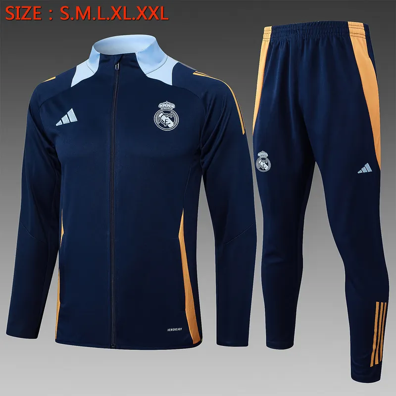 24-25 Real Madrid Navy&Yellow Football Tracksuit Long Jacket Suits 4