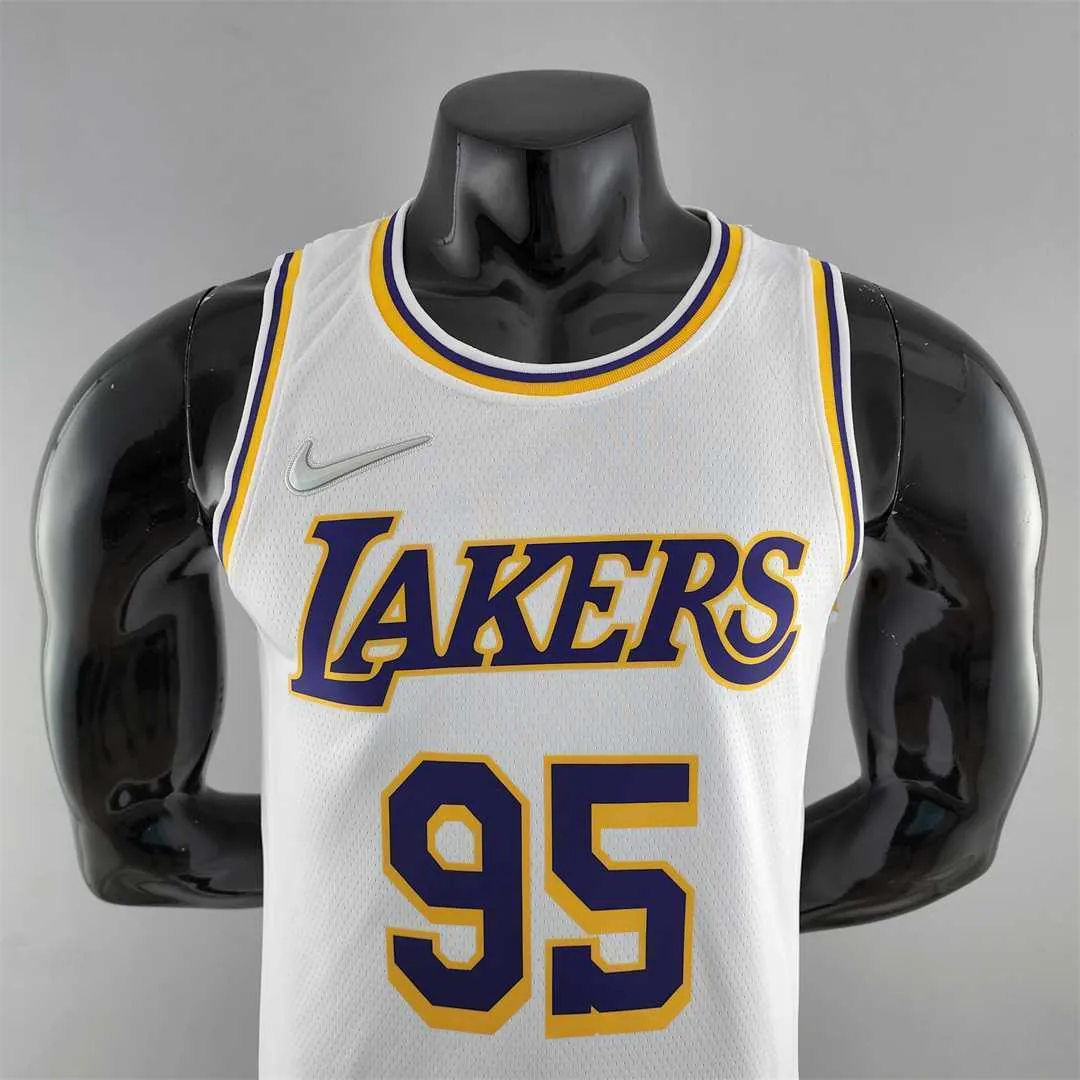 75th Anniversary TOSCANO #95 Los Angeles Lakers White NBA Jersey 5