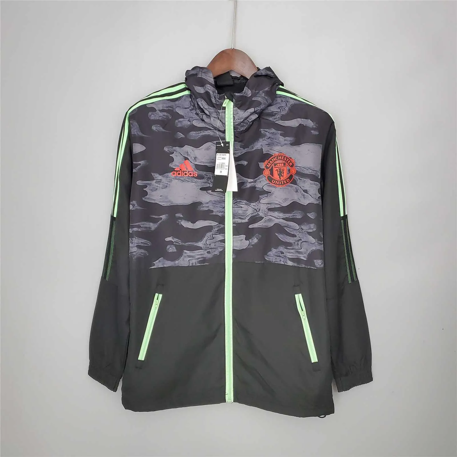21-22 Manchester United Black and Grey Camouflage Windbreaker 9