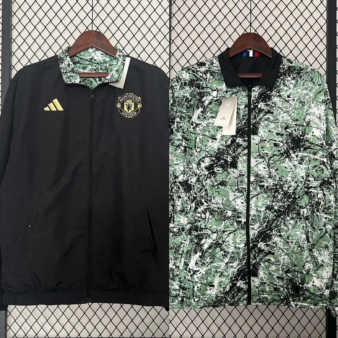 24-25 Manchester United Green and Black Reversible Windbreaker Double-Sides Jacket 14