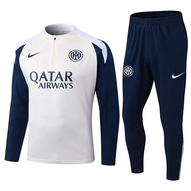 25-26 Inter Milan Beige&Navy Training Kits Long Football Tracksuits 3