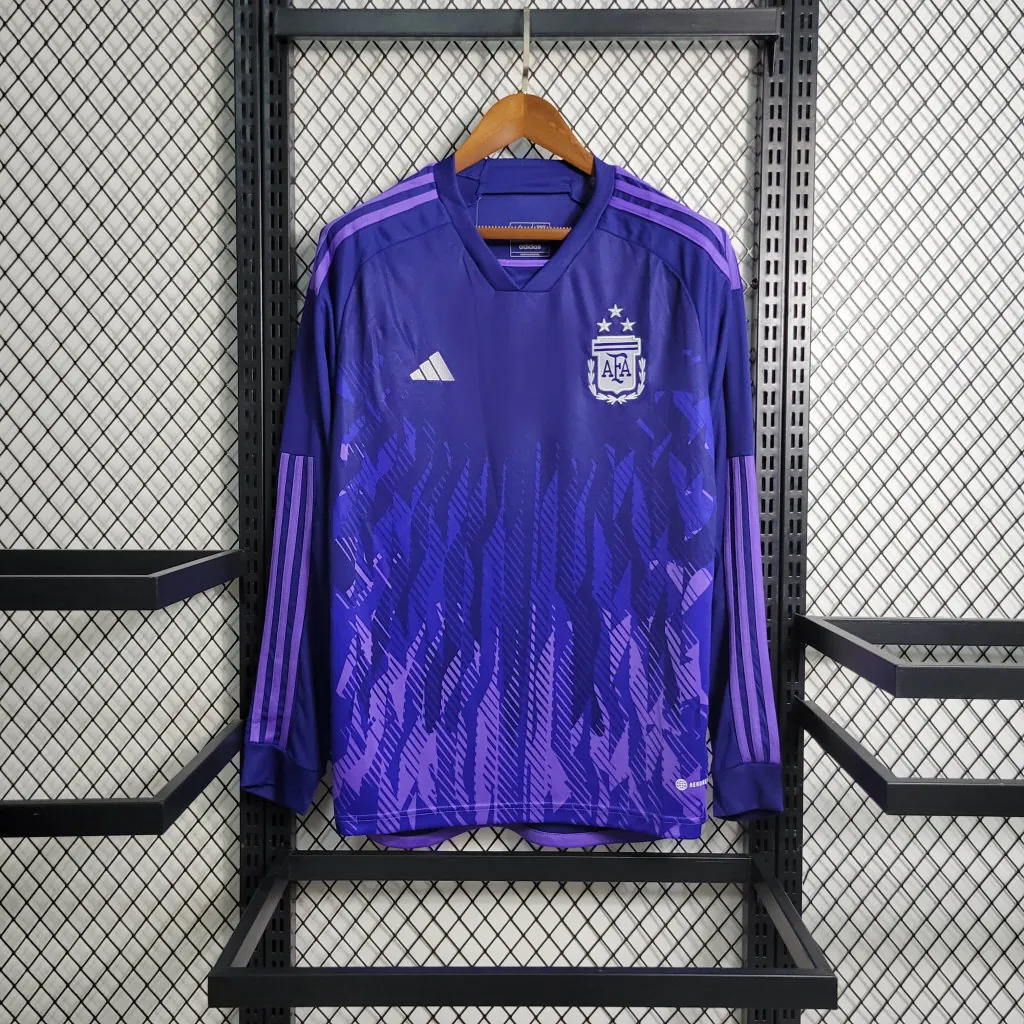 2022 Long Sleeved 3 Stars Argentina Away S-XXL Cheap Soccer Jerseys 5