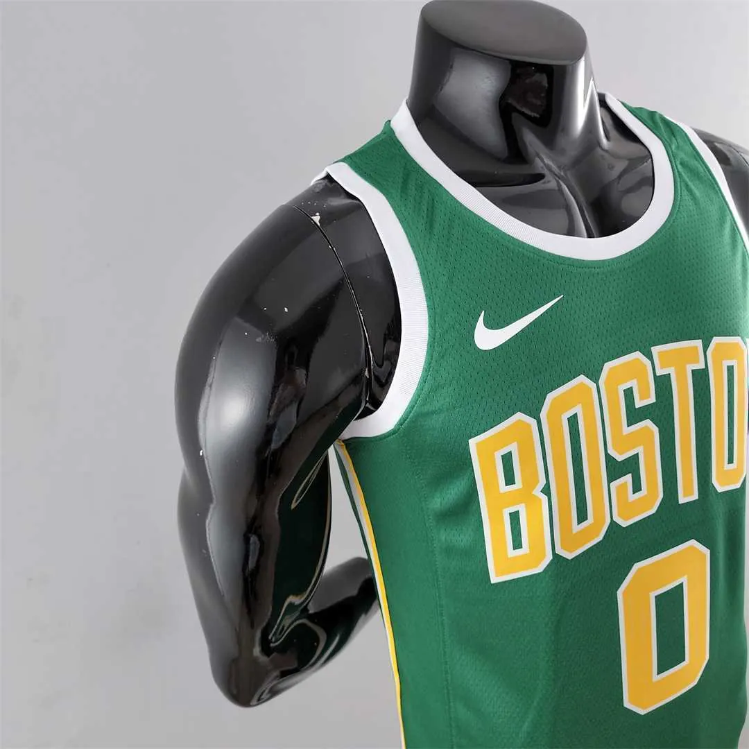 Boston Celtics Tatum #0 Green Gold NBA Jersey 1