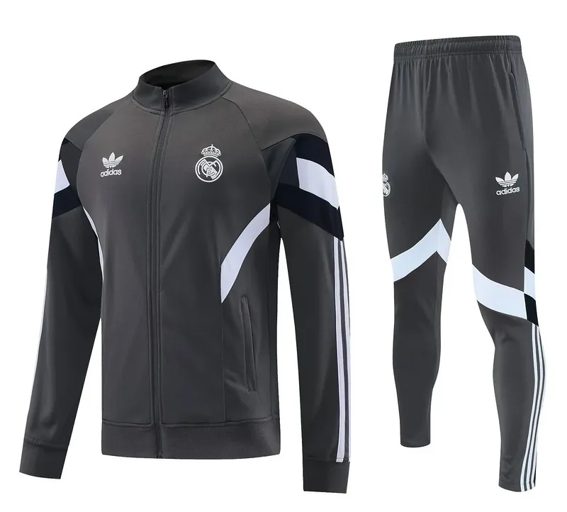 25-26 Real Madrid Deep Grey Tracksuit Long Jacket Suits 3