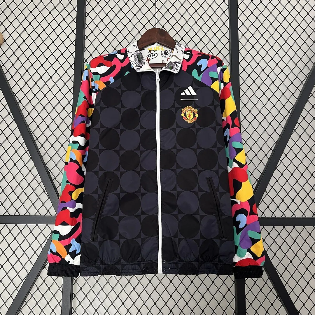 23-24 Manchester United Reversible Windbreaker Black&White Double-Sides Jacket Best Jerseys Yup 3