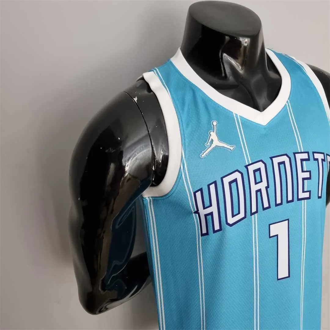 75th Anniversary Ball #1 Charlotte Hornets Blue NBA Jersey 2