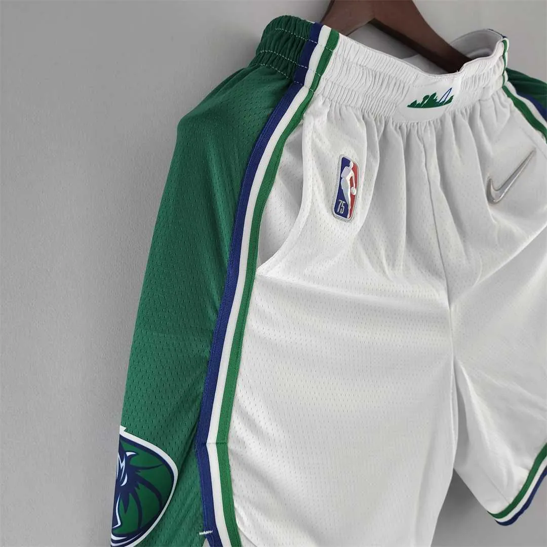 2022 Dallas Mavericks Urban Edition NBA Shorts White Green Trim 4
