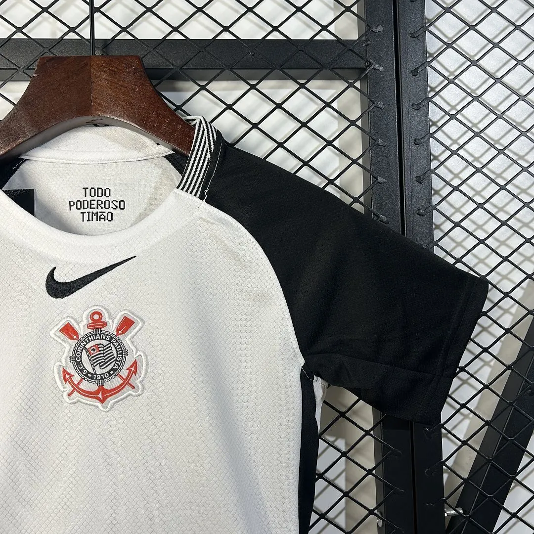 25-26 Corinthians Home Kid Kits Youth Apparels Soccer AAAAJersey Yupoo 1