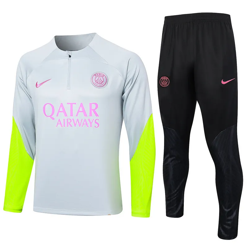 23-24 PSG Grey&Yellow Training Suits Long Sleeve Zipper Tracksuits Cheap Jerseys Yupoo 6