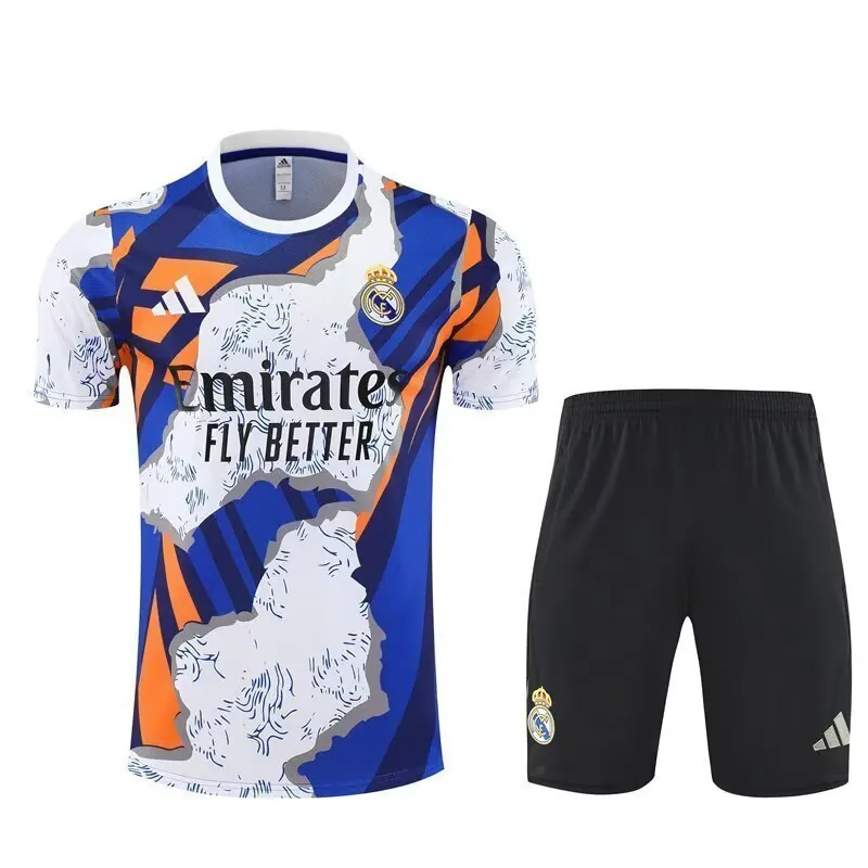 25-26 Real Madrid Pre-Match Blue&White Training Kits Football Tracksuits 4