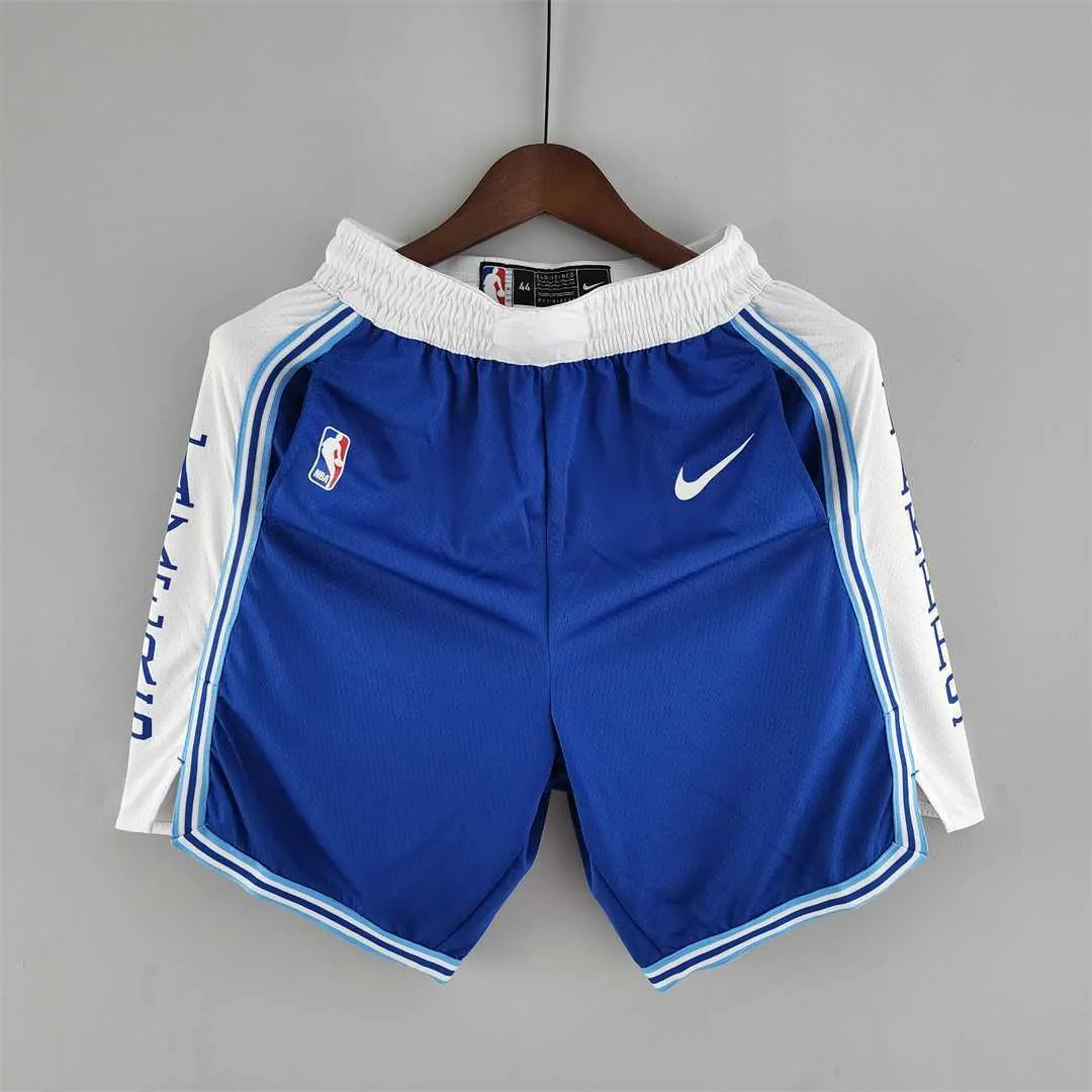 Los Angeles Lakers retro NBA Shorts Blue White Trim 9