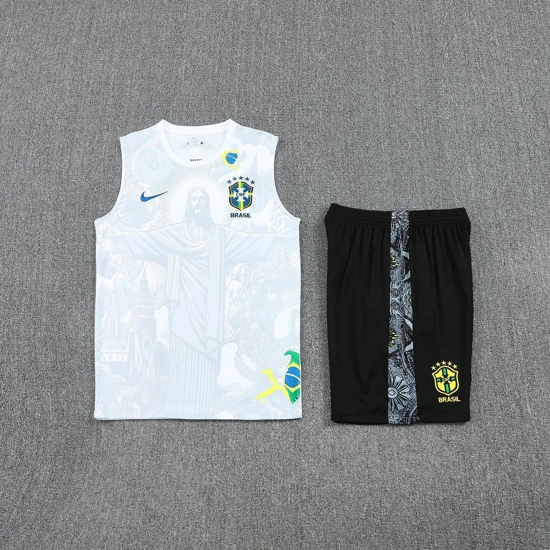 25-26 Brazil White Jesus Training Kits Football Vest Suits 2