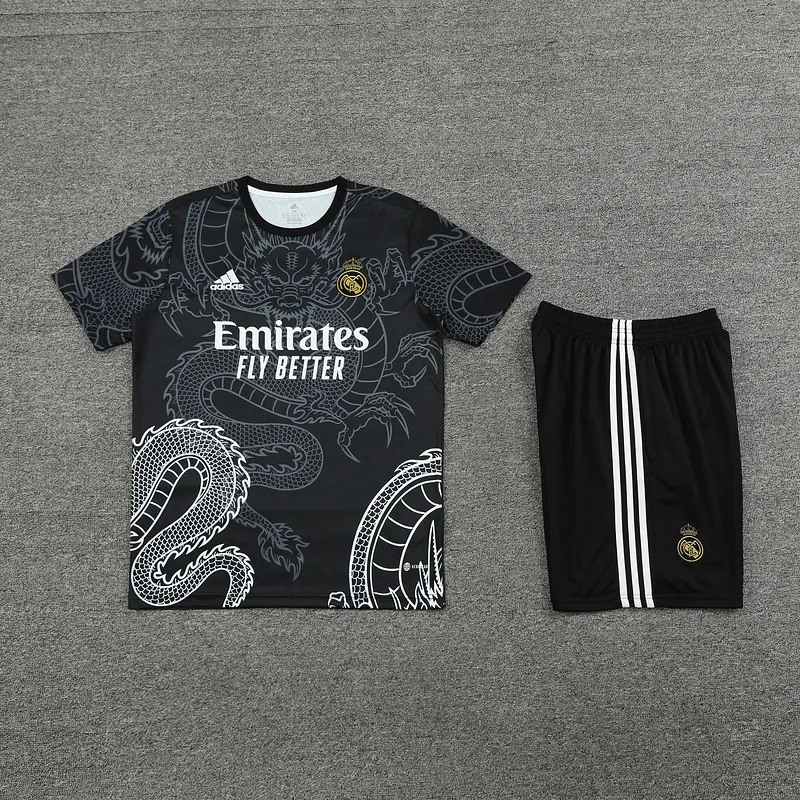 24-25 Real Madrid Dragon Black Training Kits(Top+Shorts) Football Replicas Yupoo 3