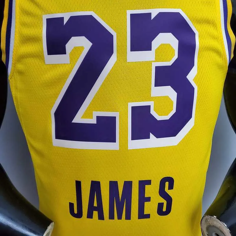 New James #23 Lakers Round neck yellow 3