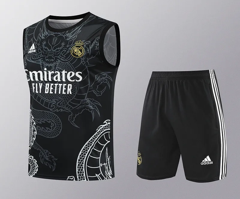 24-25 Real Madrid Dragon Black Training Vest Kits(Top+Shorts) Football Replicas Yupoo 4