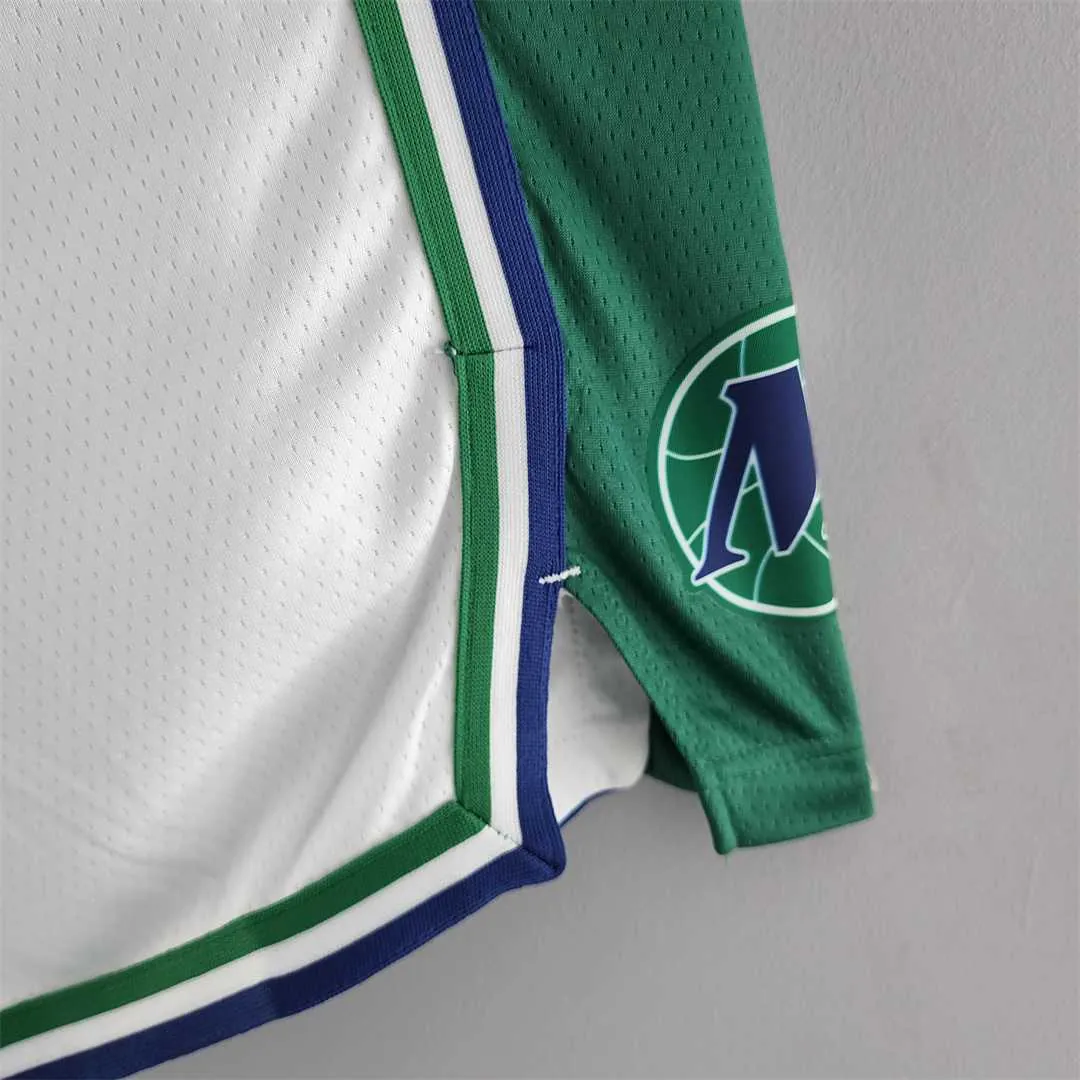 2022 Dallas Mavericks Urban Edition NBA Shorts White Green Trim 7