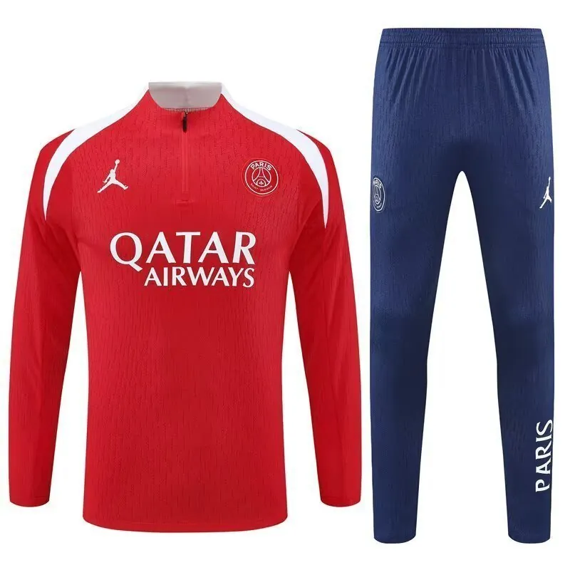 25-26 PSG Red Training Kits Long Half-Zip Football Player Version Tracksuits 3