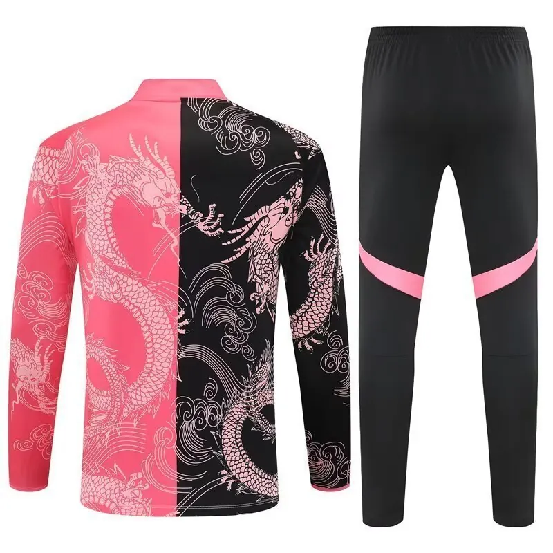 25-26 Real Madrid Black&Pink Dragon Training Kits Long Football Tracksuits 1