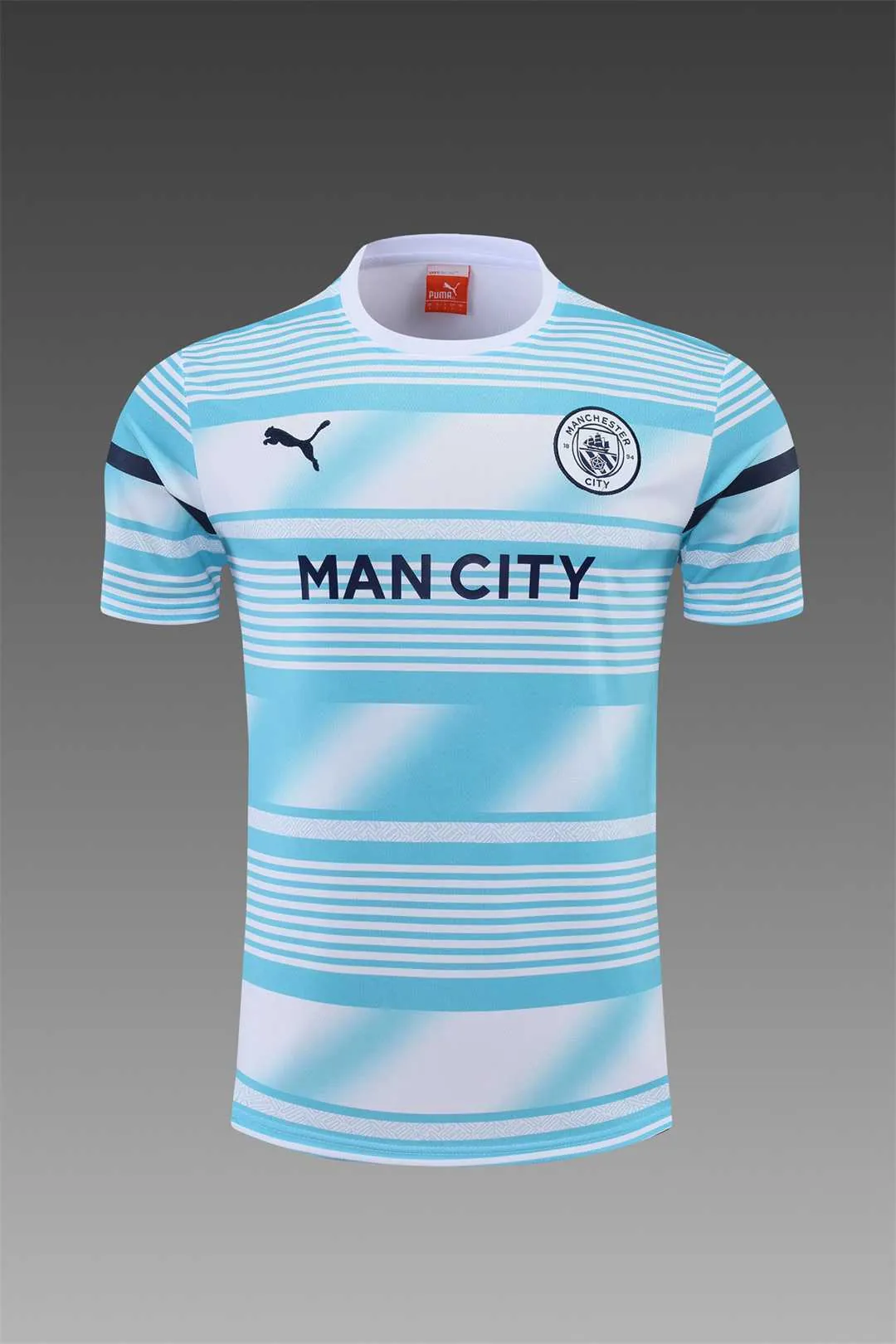 22-23 Manchester City Training Wear Short Sleeve Kit White and Blue Colorblock 15
