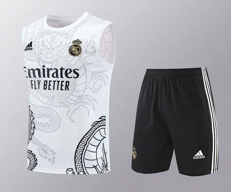 24-25 Real Madrid Dragon White Training Vest Kits(Top+Shorts) Football Replicas Yupoo 4