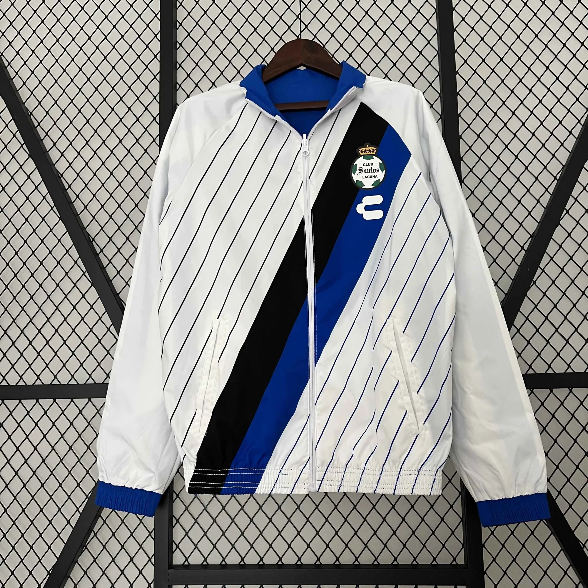 23-24 Santos Laguna Reversible Windbreaker White&Blue Double-Sides Jacket Soccer Jerseys For Sa 1