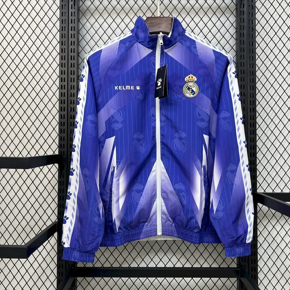 25-26 Real Madrid White&Blue Trench Coat Reversible Windbreaker Double-Sides Jacket 7