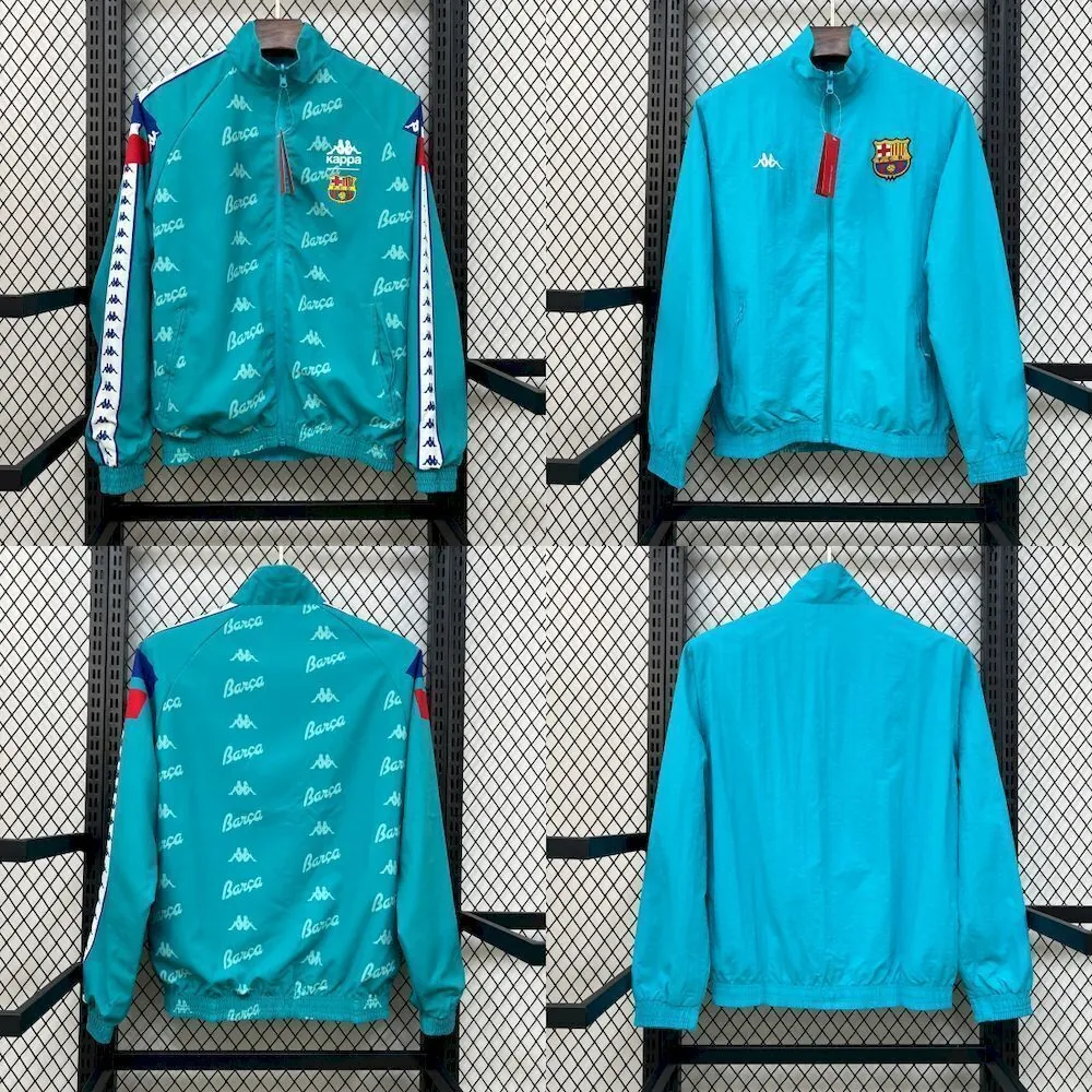 25-26 Barcelona Green&Blue Trench Coat Reversible Windbreaker Double-Sides Jacket 7