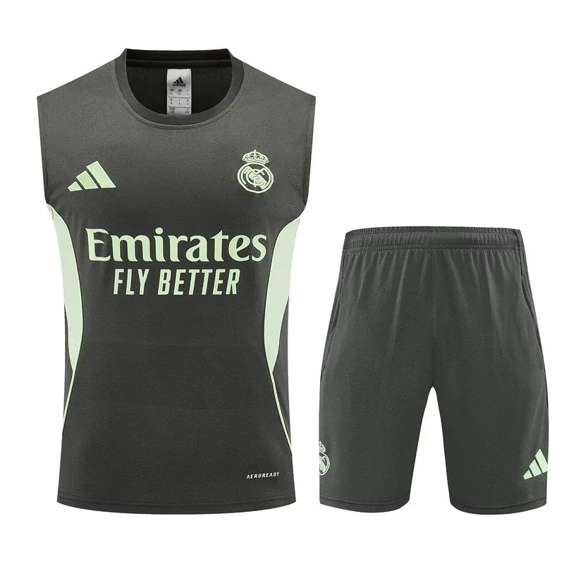 25-26 Real Madrid Training Kits Army Green Football Vest Suits 3