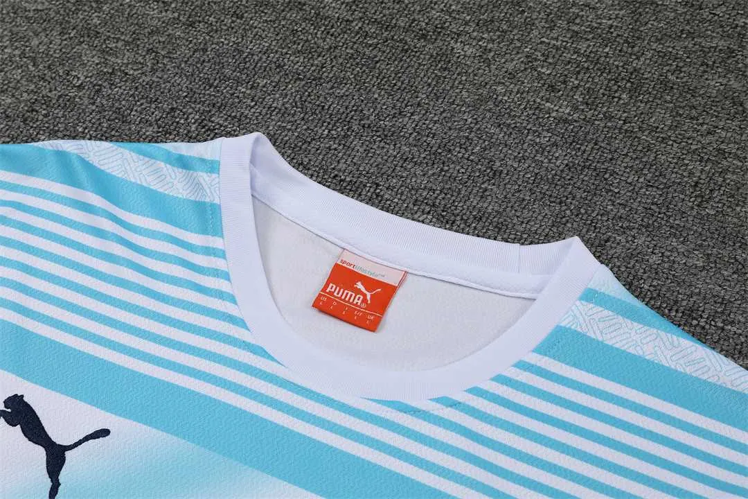 22-23 Manchester City Training Wear Short Sleeve Kit White and Blue Colorblock 5