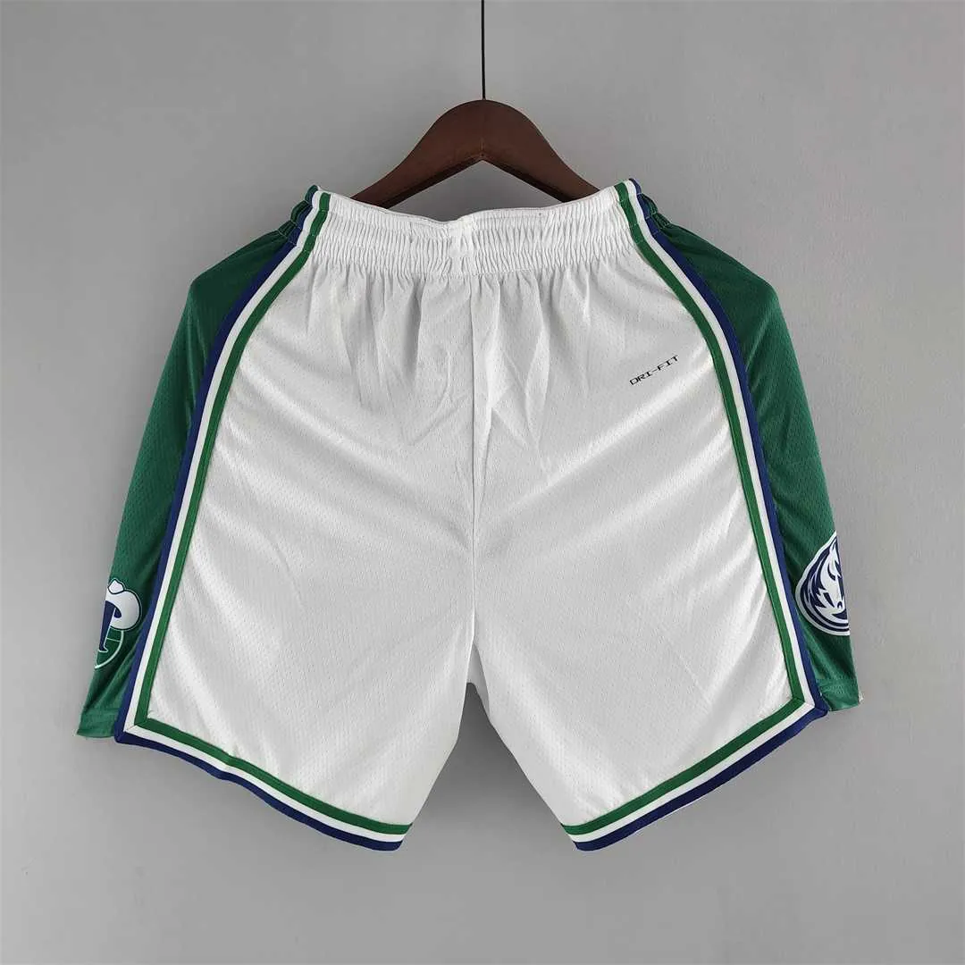 2022 Dallas Mavericks Urban Edition NBA Shorts White Green Trim 2