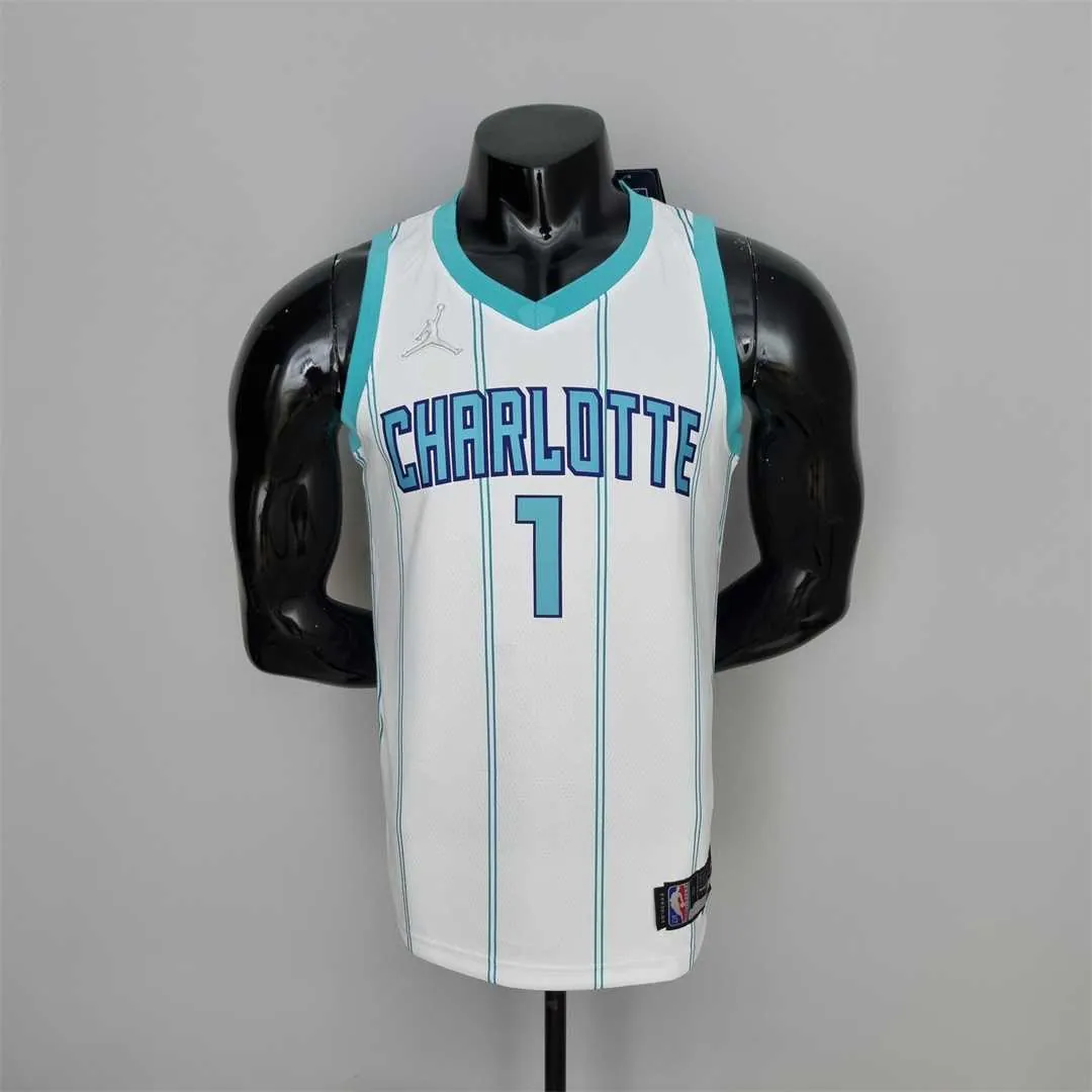 75th Anniversary BALL #1 Charlotte Hornets White NBA Jersey 9