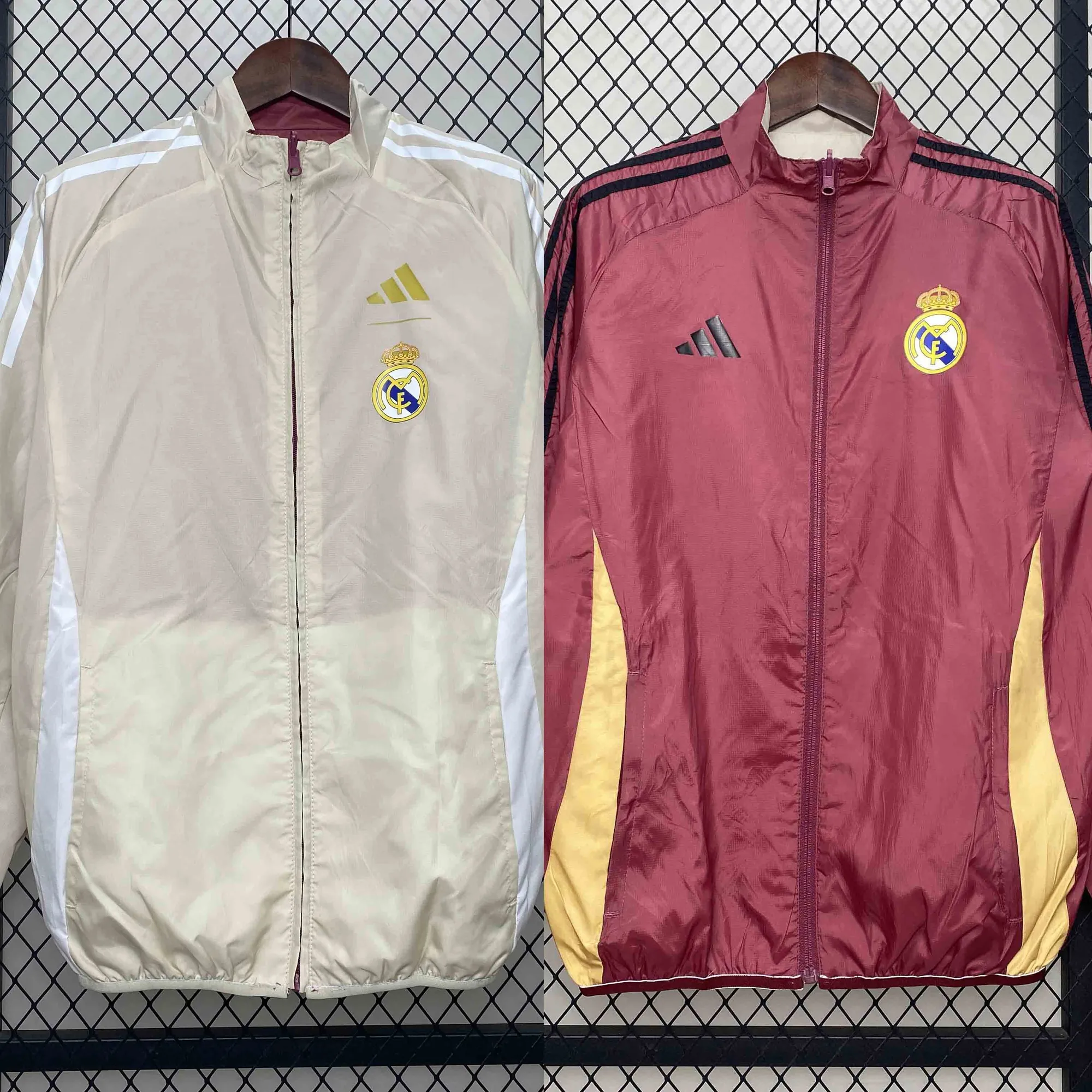 24-25 Real Madrid Khaki&Red Trench Coat Reversible Windbreaker Double-Sides Jacket AAAAJersey Y 5