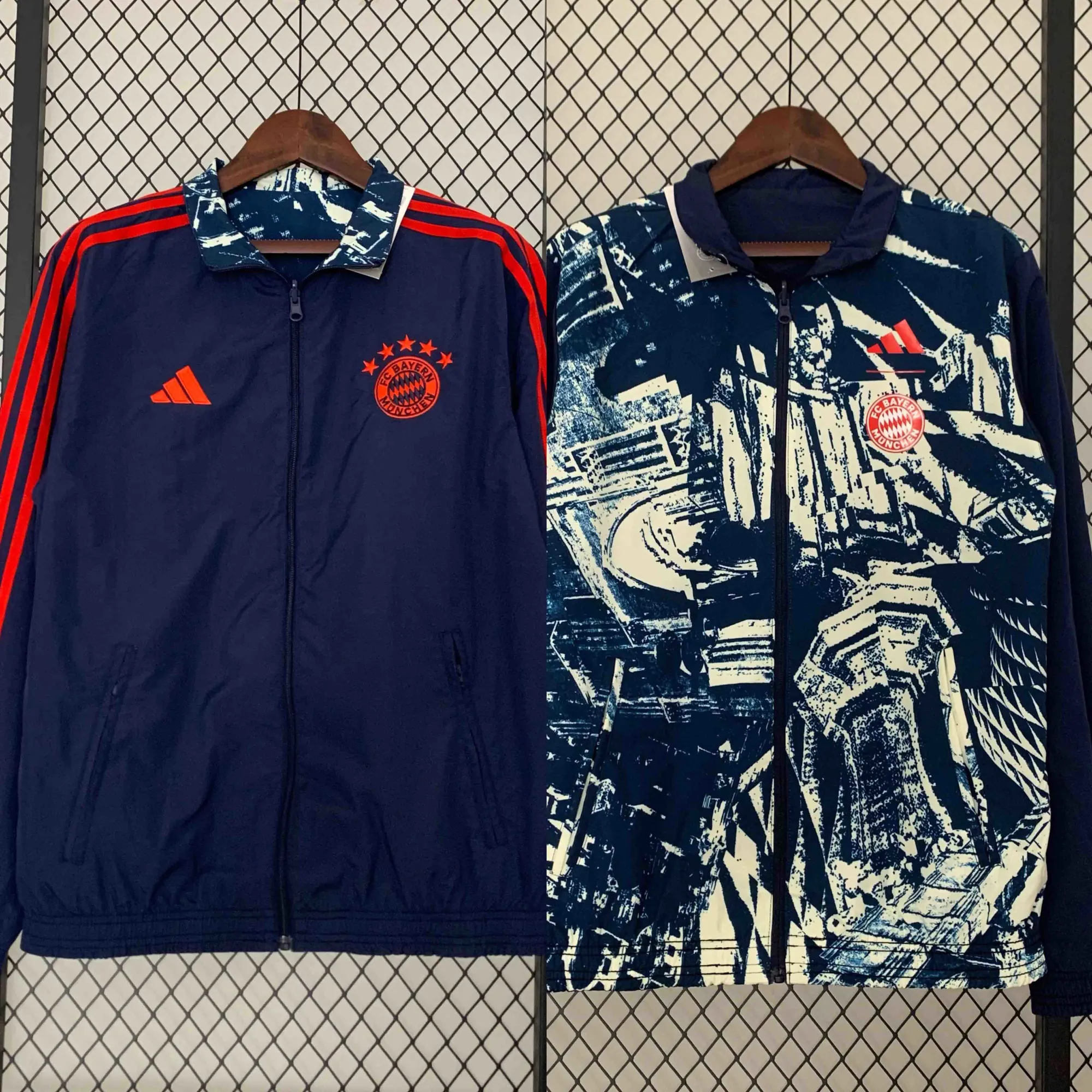 23-24 Bayern Reversible Windbreaker Gray&Navy Double-Sides Jacket Soccer Jerseys For Sale 7