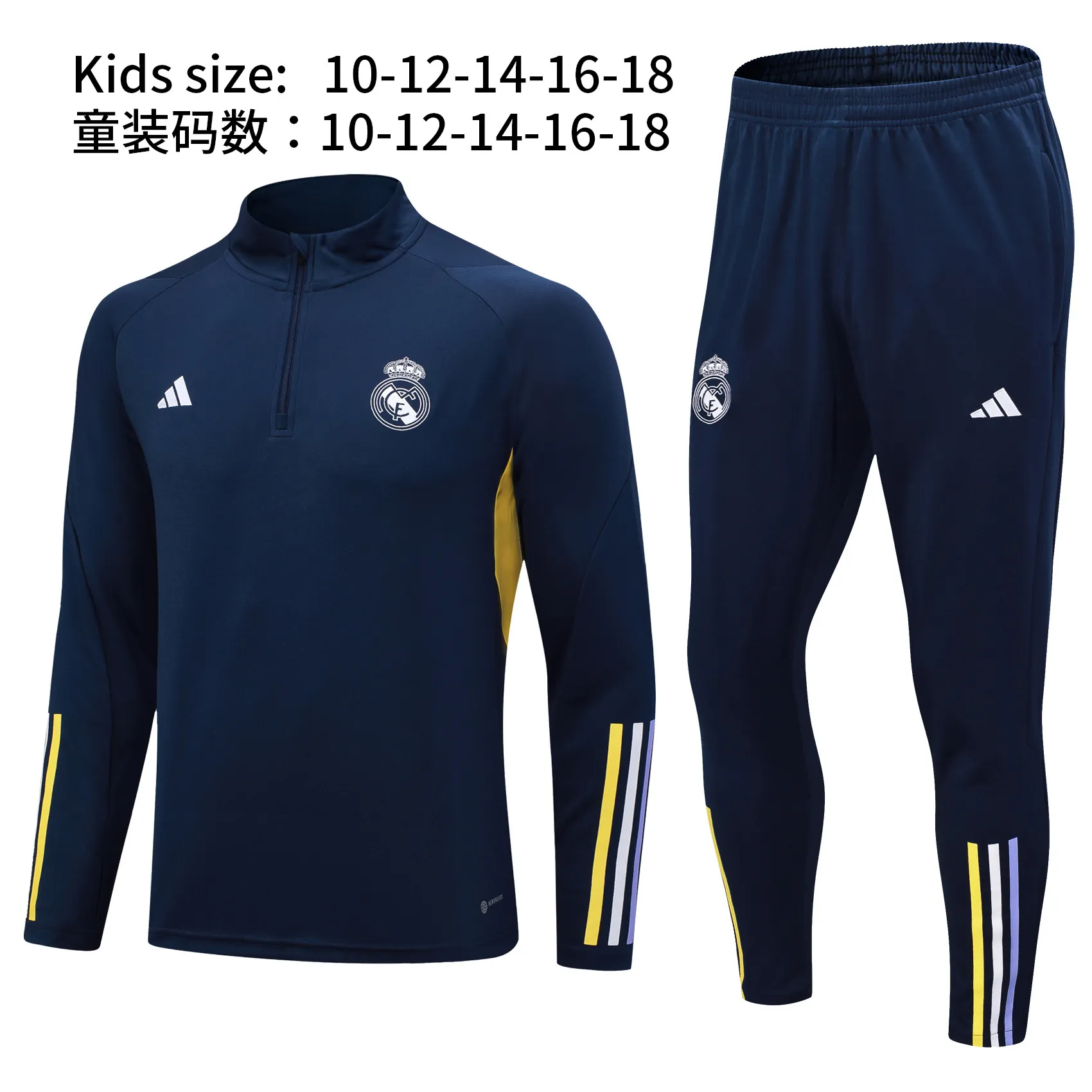 23-24 Real Madrid Kids Long Sleeve Navy Training Suit Cheap Jerseys Yupoo 1