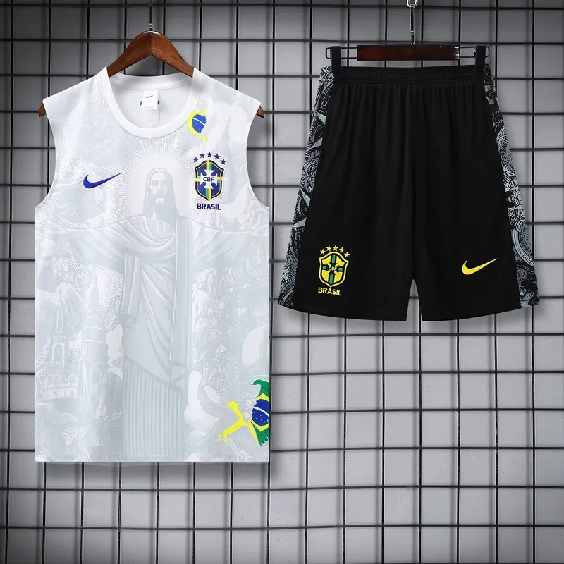 25-26 Brazil White Jesus Training Kits Football Vest Suits 3