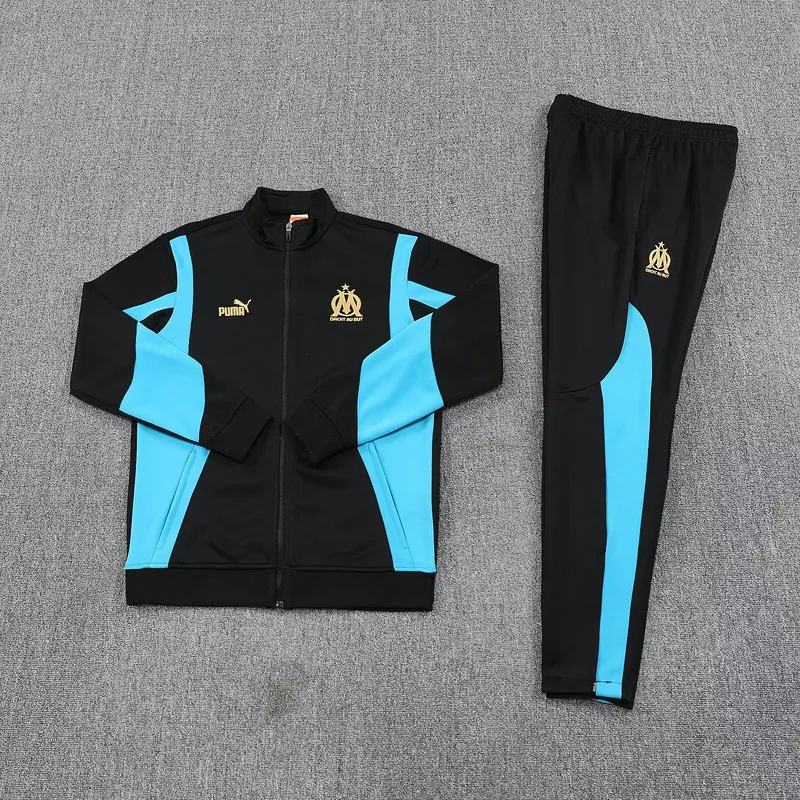 25-26 Marseille Black Football Tracksuits Long Jacket Suits 1