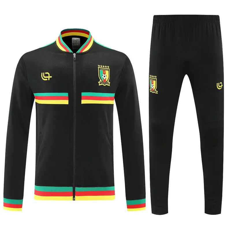 25-26 Cameroon Black Football Tracksuits Long Jacket Suits 3